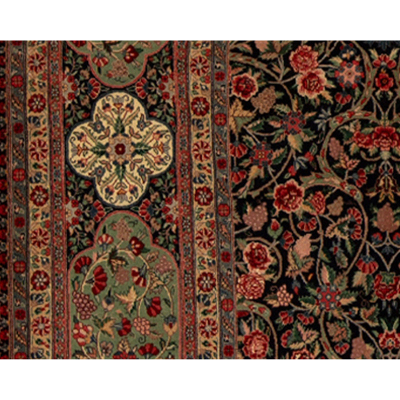 Hand Knotted Wool Oriental Area Rug in Navy And Light Green
