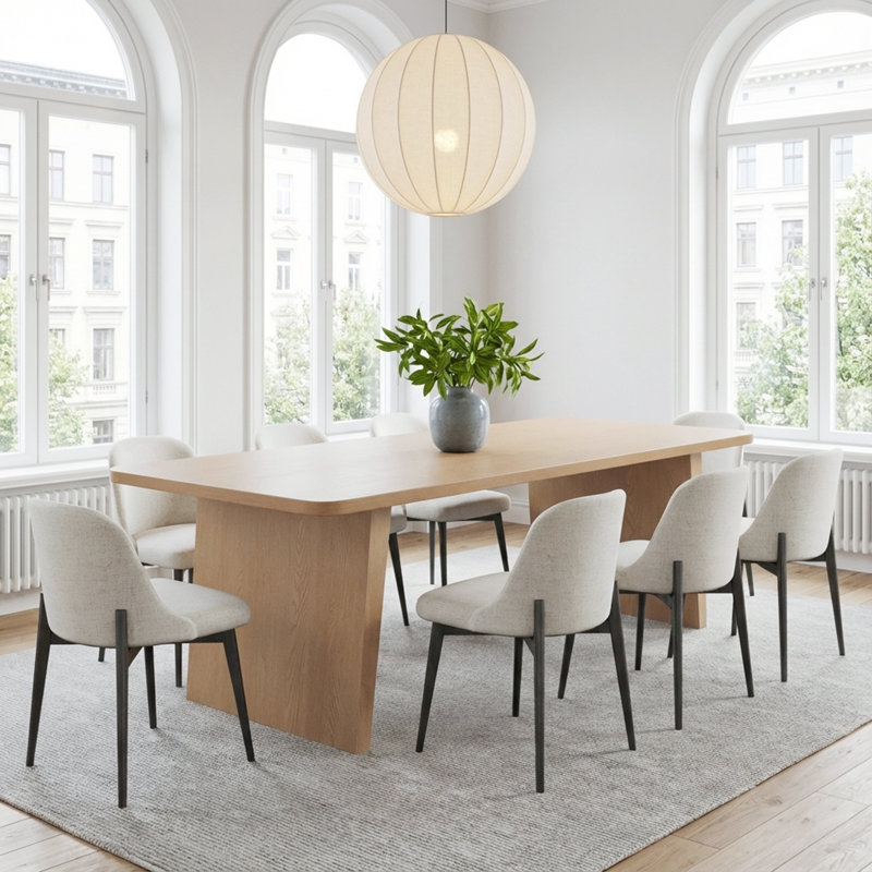 Ensemble de table de salle à manger en bois massif 8 personnes Fika, Chêne