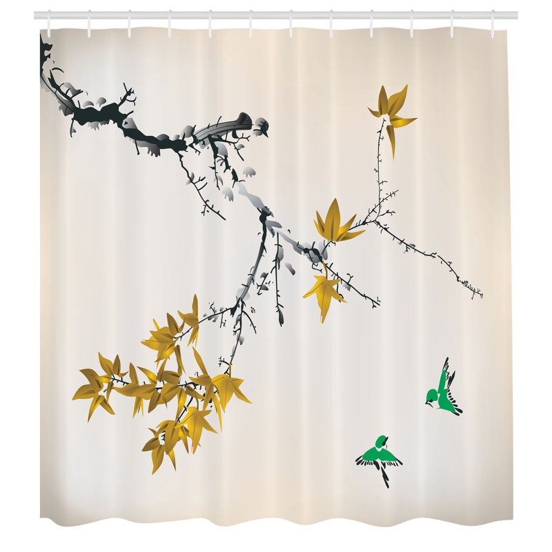 Ensemble de rideau de douche japonais + crochets, H 84 po x l 69 po, Jaune terre
