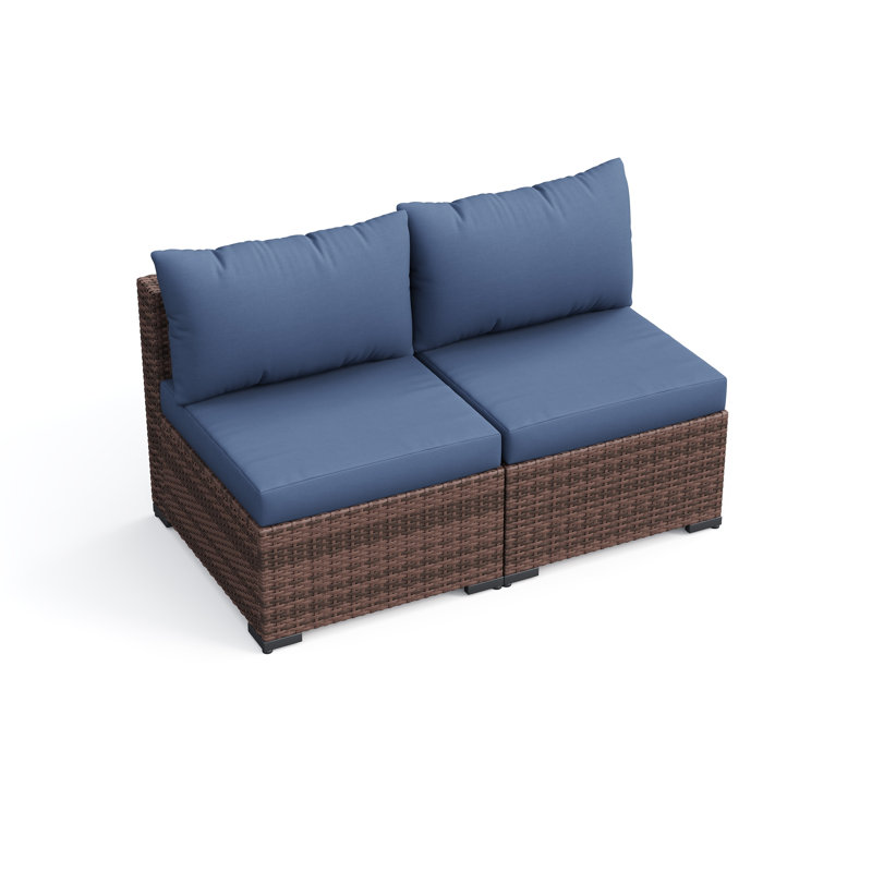 Chaises de patio d'extérieur sans accoudoirs en osier avec coussins 2 places, Navy