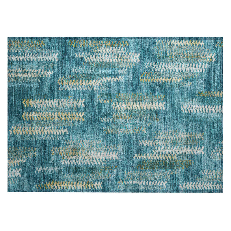 Machine Washable Indoor/Outdoor Chantille ACN2892 Striped Rug, 1'8" x 2'6", Teal