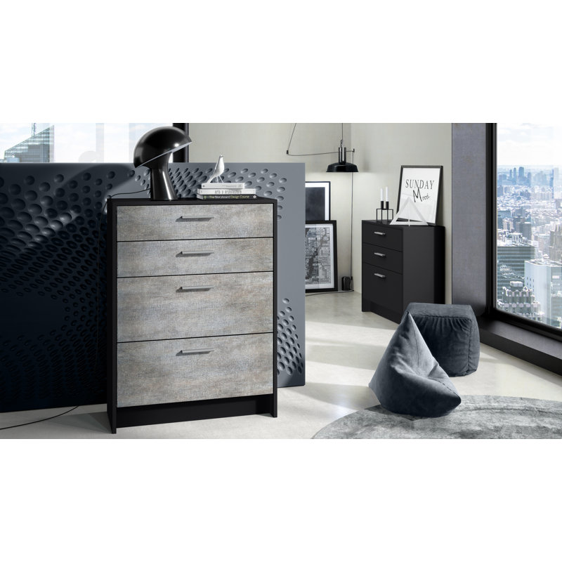 Mclawhorn 4 Drawer 76Cm W Chest Of Drawers, Black/Mottled Brown