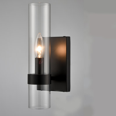 Wall Sconce Light, Modern Farmhouse Glass Cylinder 1-Light Black For Bathroom Vanity
