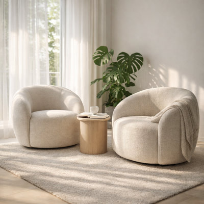 Chaises demi-tonneau pivotantes courbées gris clair