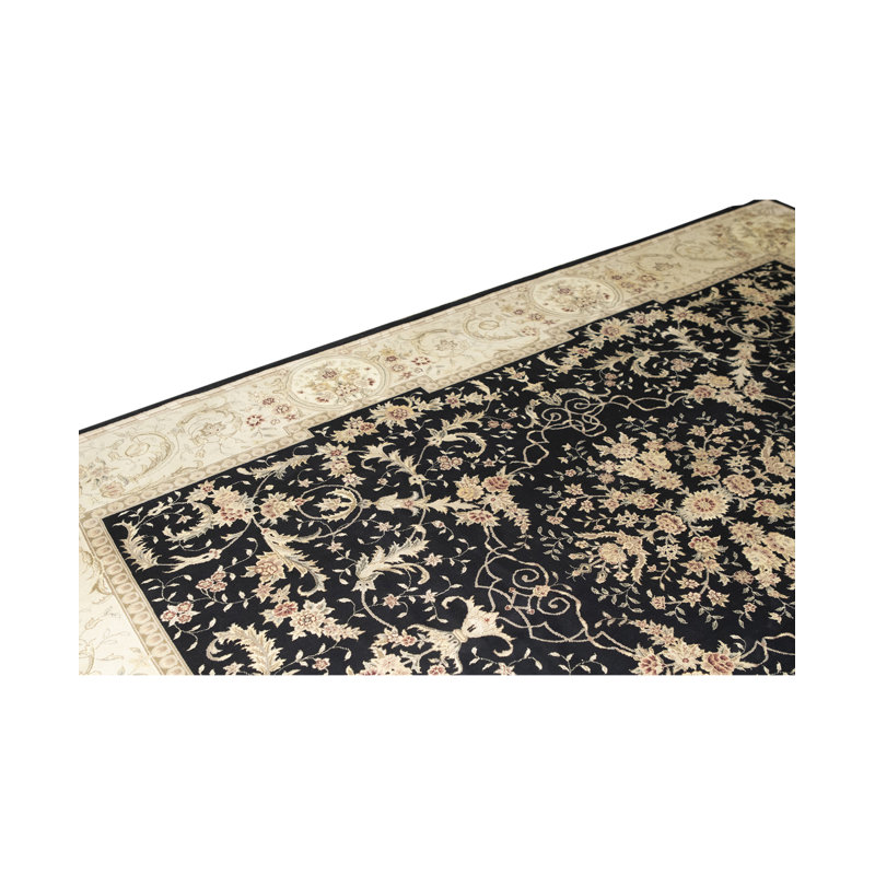 Hand-Knotted High-Quality Black and Ivory Area Rug