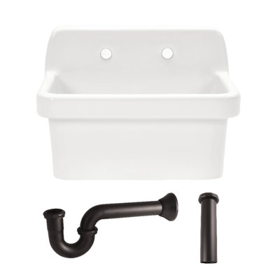 Kingston Brass Doriteal 24" Ceramic Single Bowl Wall Mount Kitchen Sink With Strainer