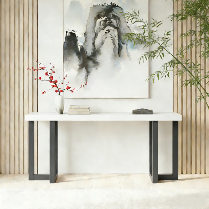 Classic Vintage Solid Pine Wood Legs Geometric Entryway Table, Gray + White