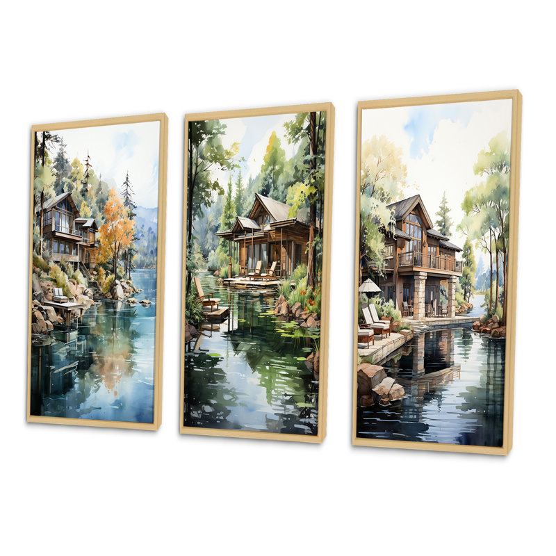 «Hotel Lodges Serenity Retreat», 3 pièces sur toile, Encadré naturel, H 32 po x l 48 po