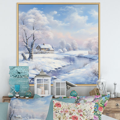 «Farmhouse Snow Winter Scenery I», reproduction d'art sur toile