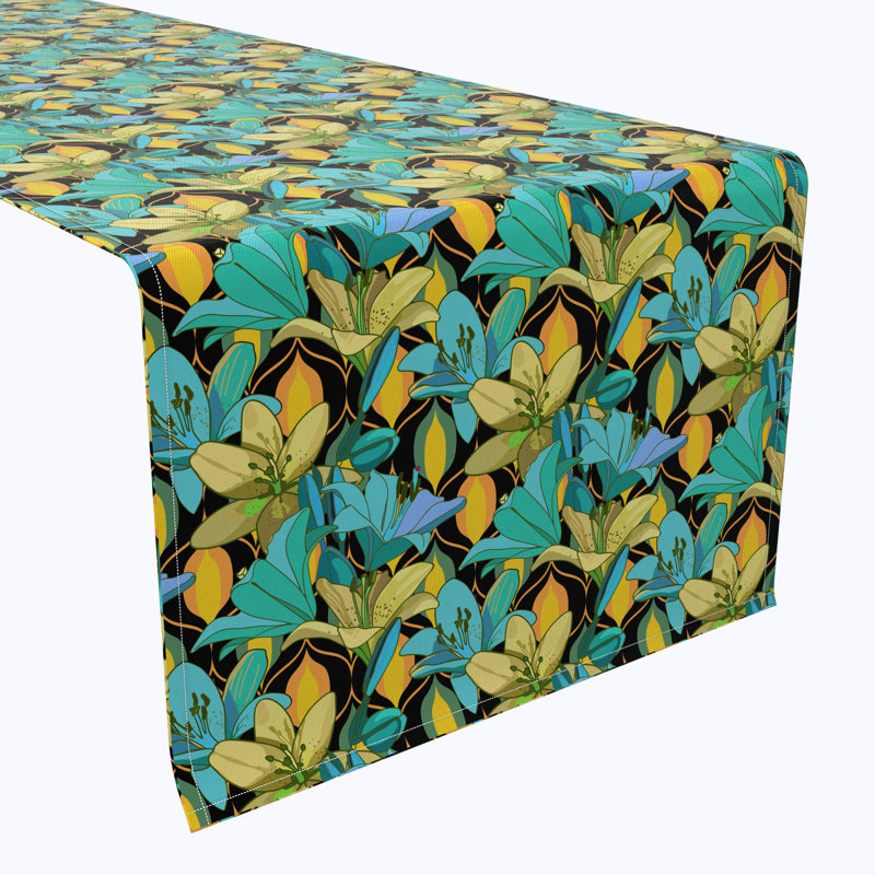 Table Runner, 100% Cotton, Floral 90, 108" x 16"