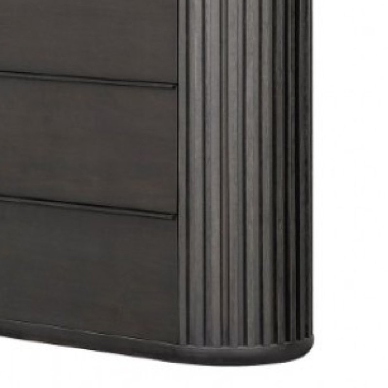 Grande commode Sheim, bois d'acacia massif noir cannelé moderne