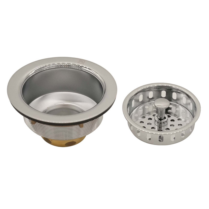 3-1/2" Post Style Kitchen Sink Drain Basket Strainer, Polished Chrome