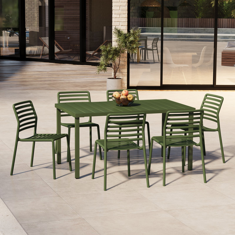 6-Person Outdoor Rectangular Dining Set, Green
