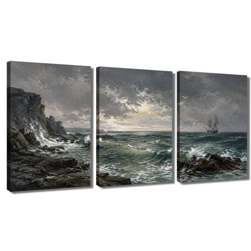 3 panneaux muraux, impression sur toile Stormy Ocean Cliff, 20 * 30 pouces * 3