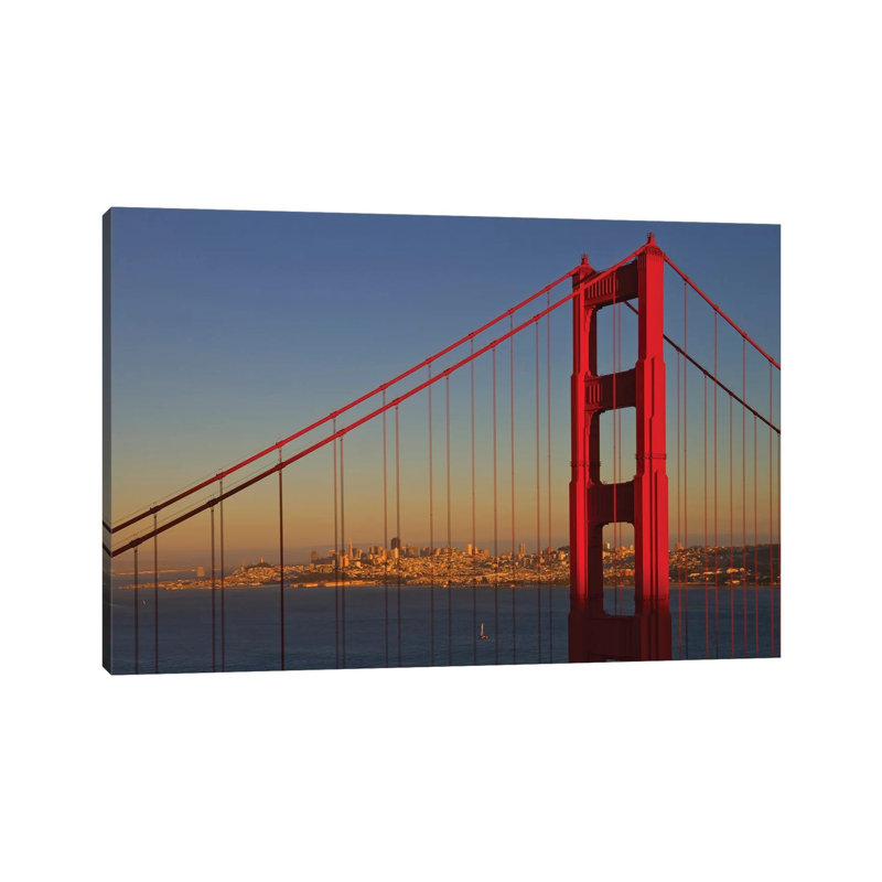 Golden Gate Bridge At Sunset by Melanie Viola - Wrapped Canvas Print, 20.32 cm H x 30.48 cm W