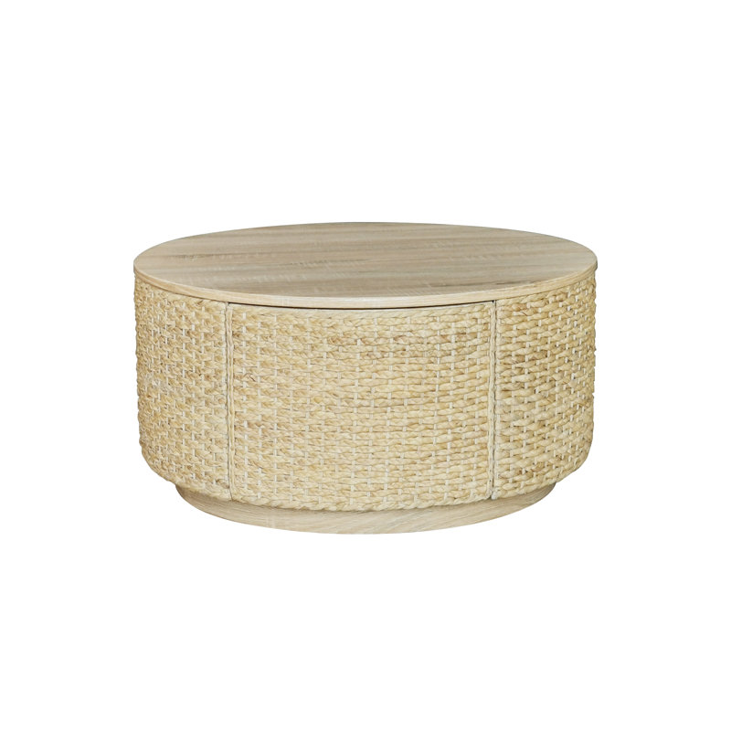 Table basse ronde en rotin avec tiroirs