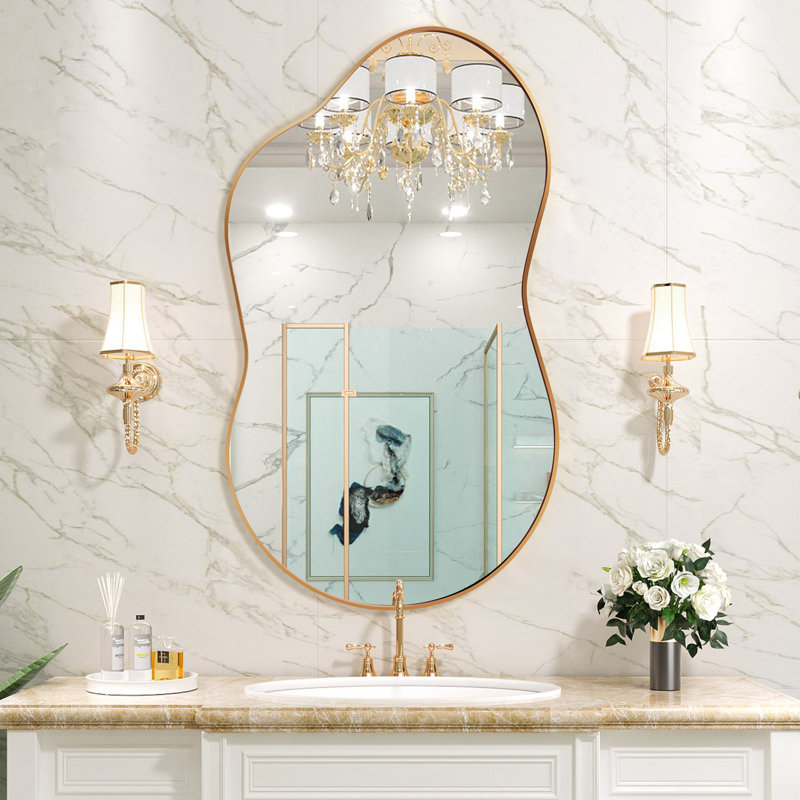 Cloud Shaped Metal Wall Mirror, 36" x 20", Gold