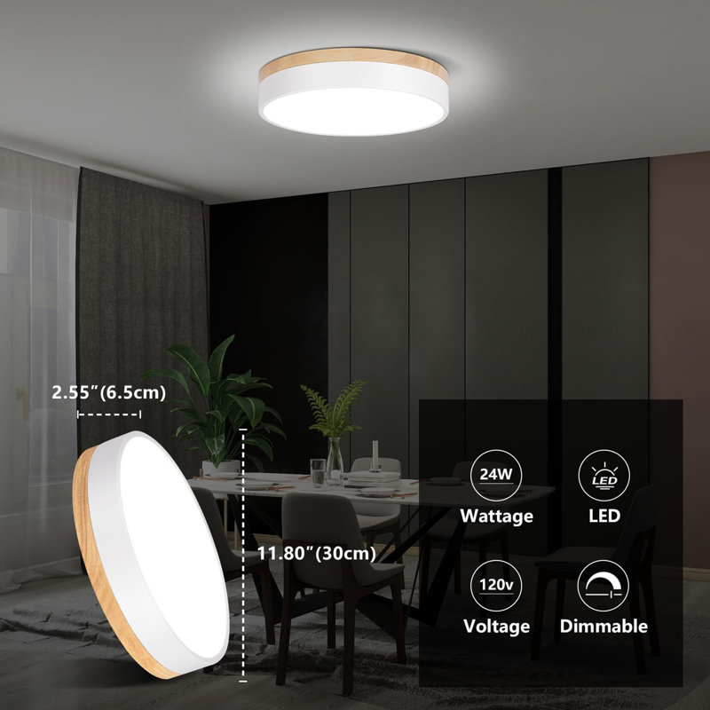 Plafonnier DEL moderne à intensité variable près du plafond, Blanc