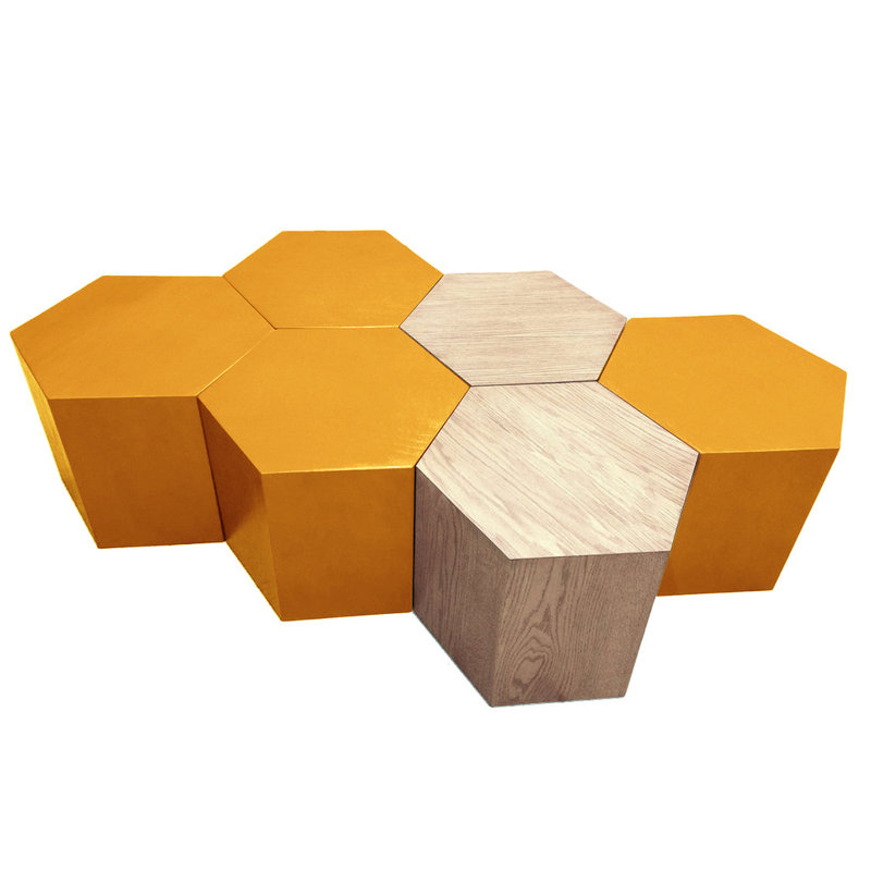 Coffee Table, 16" H x 40" L x 34.6" W, Brass/White