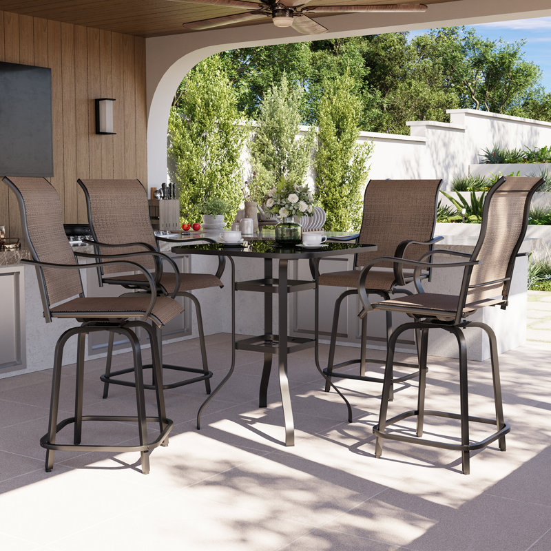 Alisande 4-Person Patio Height Barstool Bar Table Set, Brown