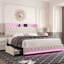 Ensemble de chambre à coucher moderne 3 pièces avec lit en velours et deux tables de chevet avec rangement-906890443-914007678