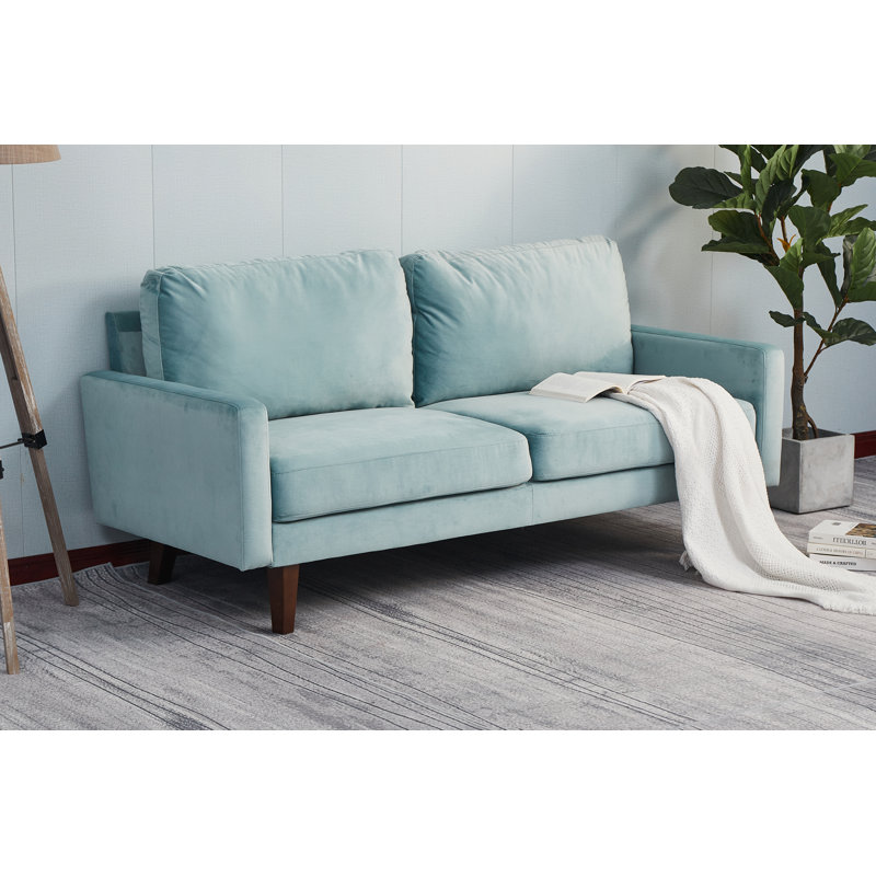 Seaddon Square Arm Sofa, Light Grayish Cyan Velvet, 35" H x 70" W x 32" D