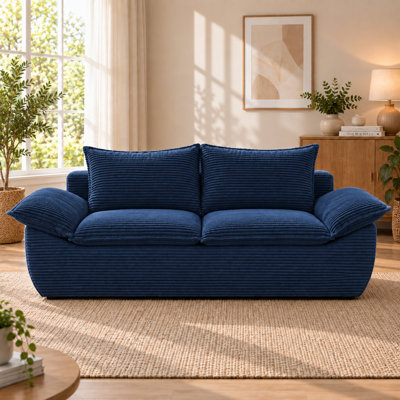 Canapé 2 places sans dossier de 142 cm (56 po), bleu, en mousse comprimée, avec coussins amovibles et 2 oreillers, idéal pour le salon, l'appartement et le bureau.