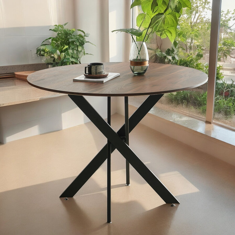 Table de salle à manger ronde, Bois brun, H 29,13 po x L 42,12 po x l 42,12 po, Noir, noir, noir, noir