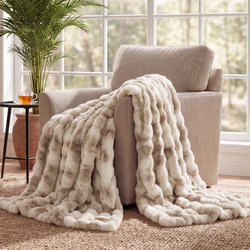 Couverture en fausse fourrure à bulles 480 g / m², lit moelleux moelleux, canapé moelleux et housse de lit, lait avoine