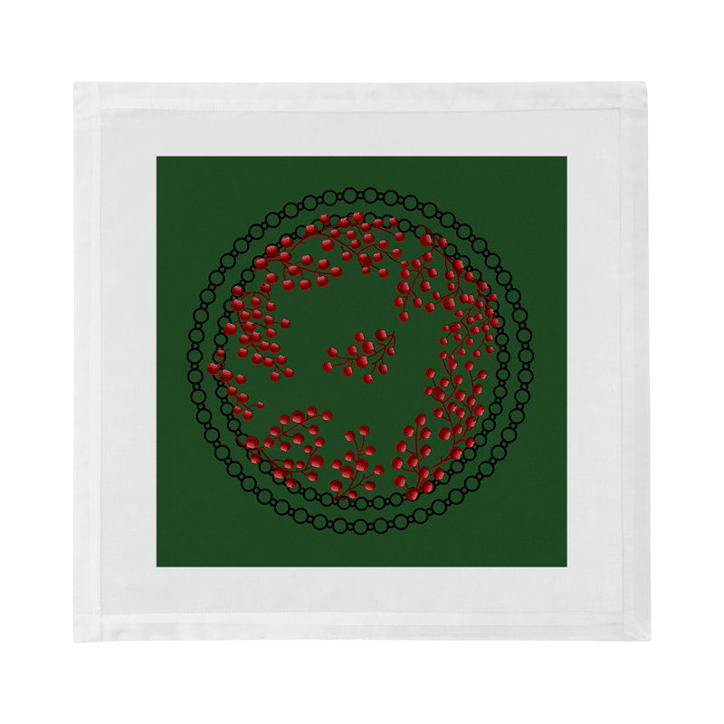 Christmas Berries Cotton Sateen Dinner Napkins, Red Green