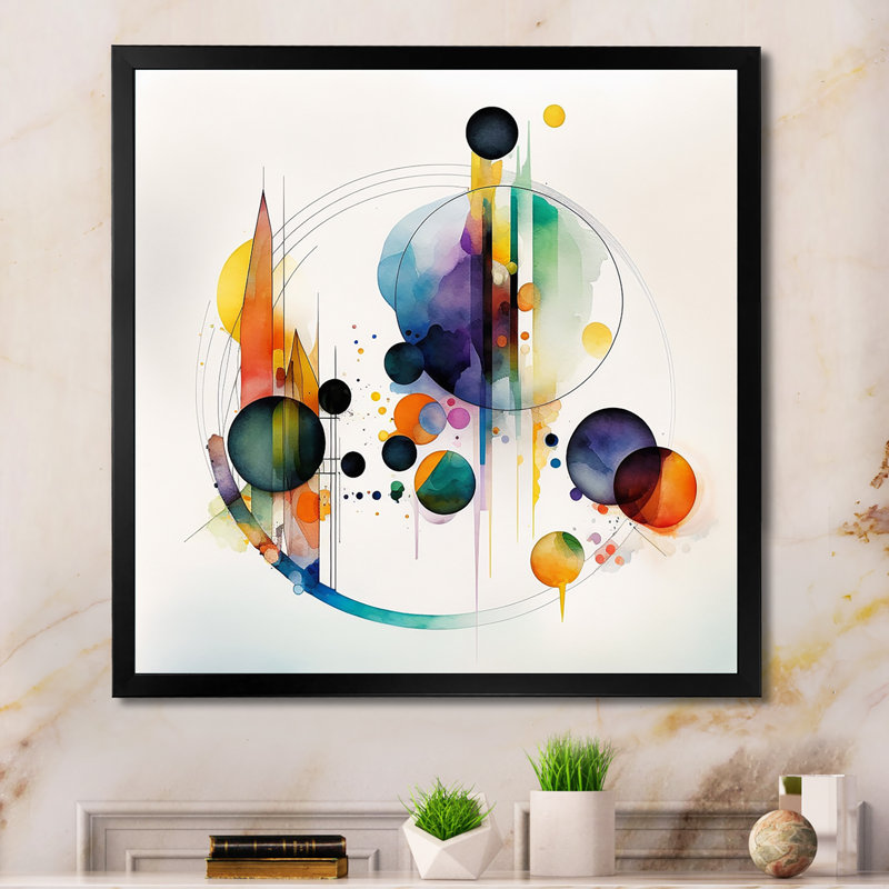 Art géométrique aquarelle multicolore I - art mural abstrait géométrique, Impression noire sur toile encadrée