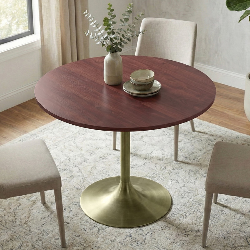 Radford 36"W Solid Mango Wood Round Dining Table, Contemporary Style with Metal Base, Seats 3