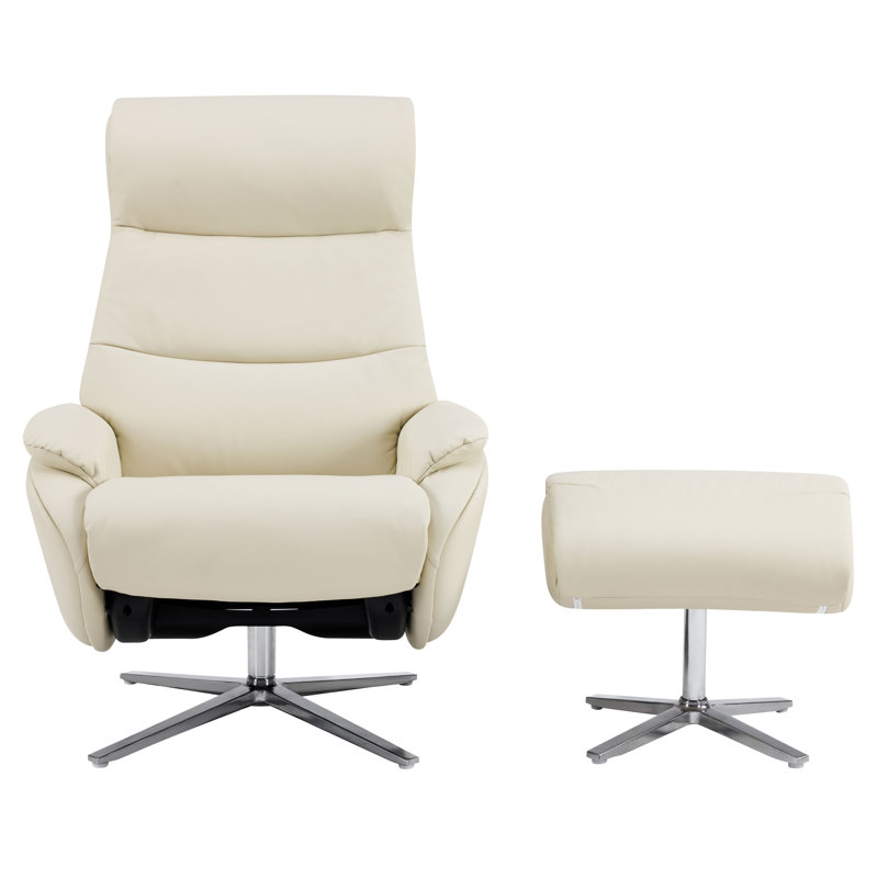 Fauteuil inclinable et repose-pieds en cuir Glynes 216, Crème