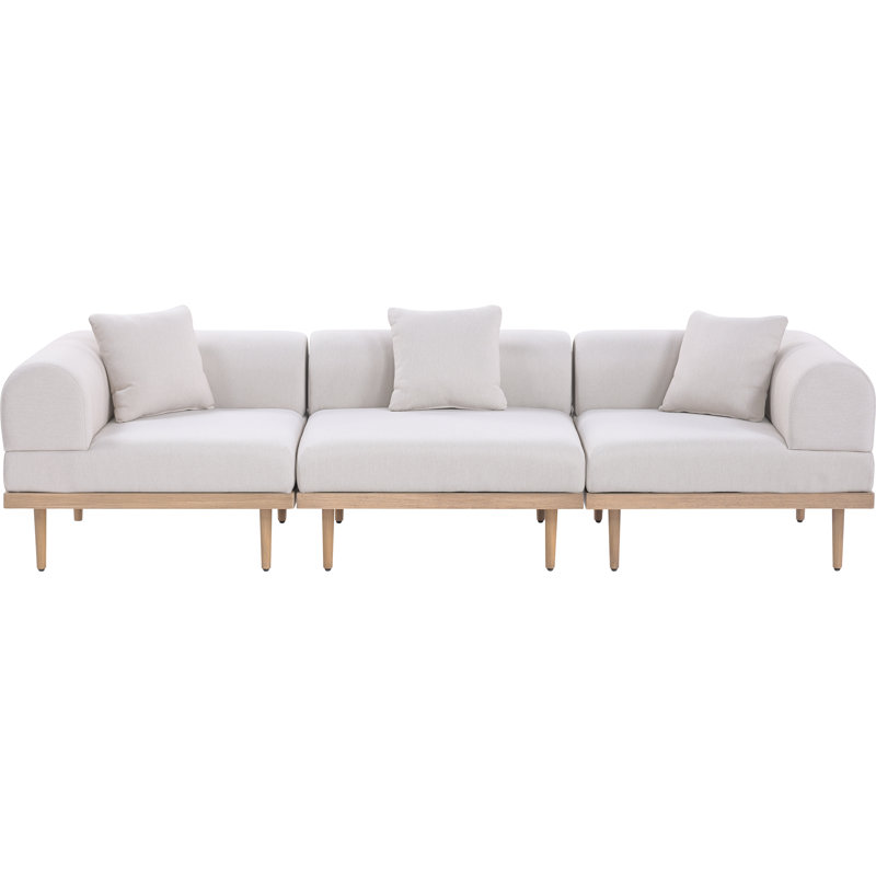 Madeleine 106.5" Resilient Water Resistant Olefin Fabric Upholstered 3Pc. Outdoor Patio Modular Sofa, Beige