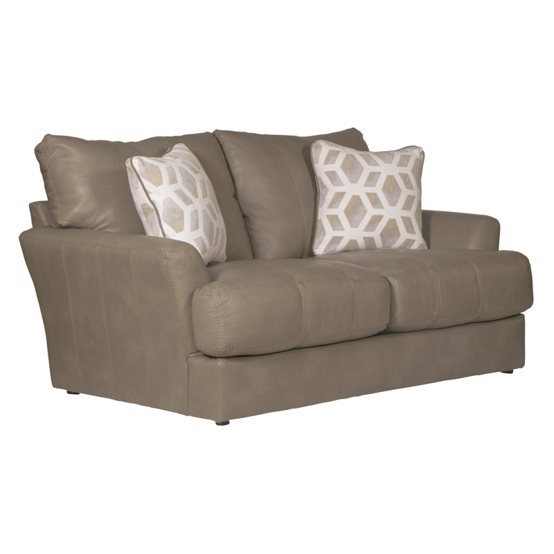  Donevan 4 Piece Genuine Leather Living Room Set, Gray Genuine Leather