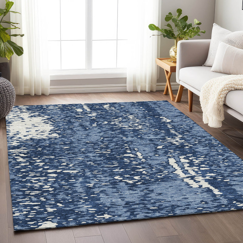 Tapis en denim Prisco de qualité supérieure lavable à la machine, Rectangle 9 pi x 12 pi
