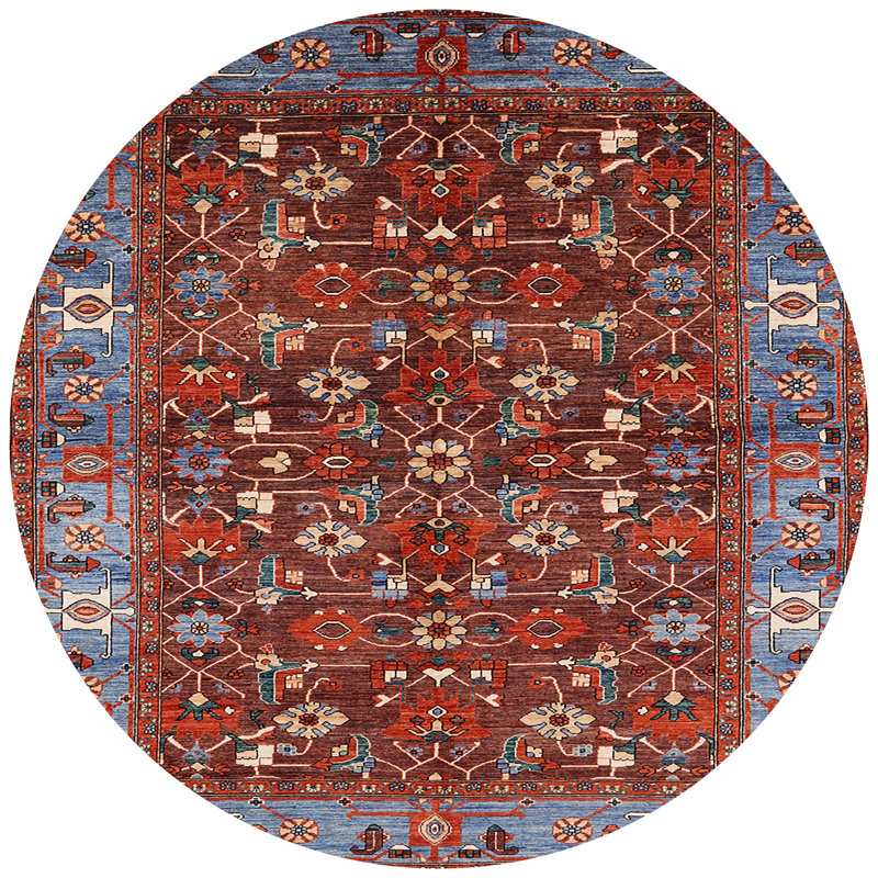 Tapis oriental rouge et bleu, Rond 4 pi