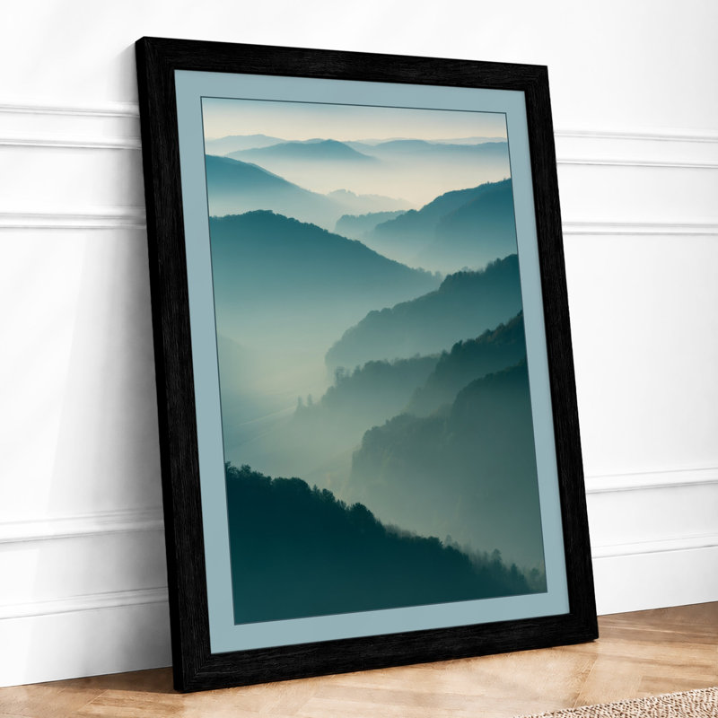 Mountains in Mist Scandinavian - Framed Print, A1 - 84.1 x 59.4 cm, Black