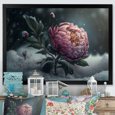 A Blooming Pink Peony Flower in Winter III - Graphic Art on Canvas -  Red Barrel StudioÂ®, DE08D64723174019BE315D597C640D68