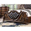 Lit traditionnel luxueux en cerisier brun, bois massif, marbre et faux bois