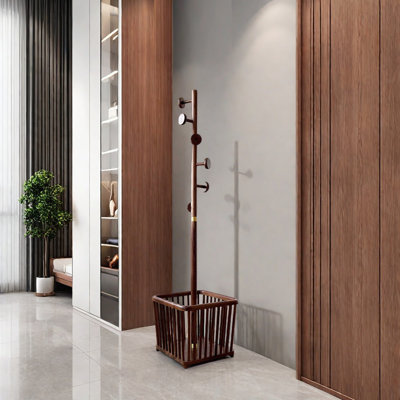 Walnut Coat Rack Hooks Laundry Basket Design