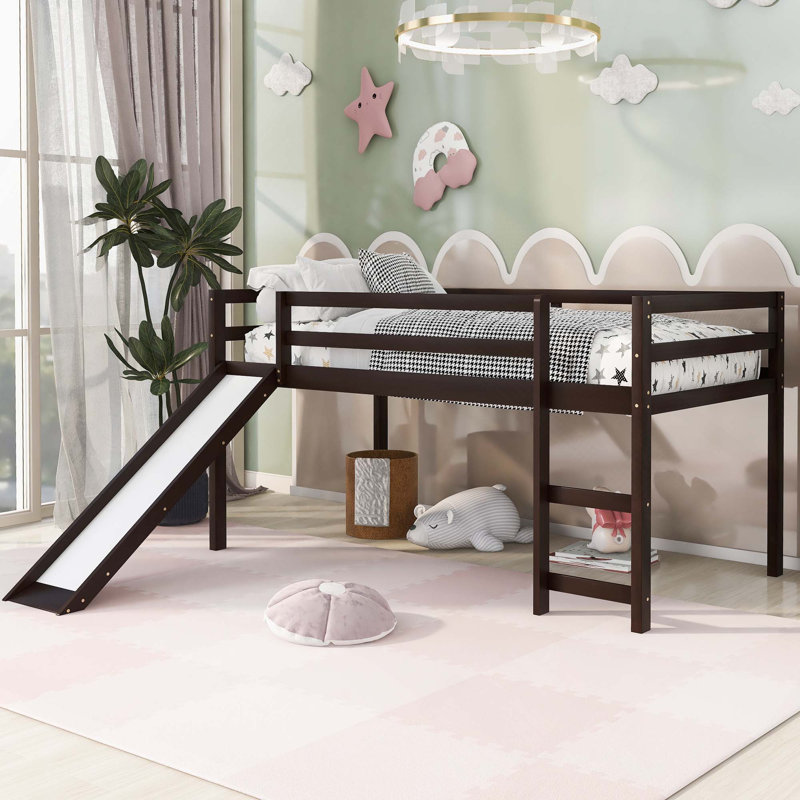 Lit mezzanine simple avec glissière multifonctionnel, Espresso