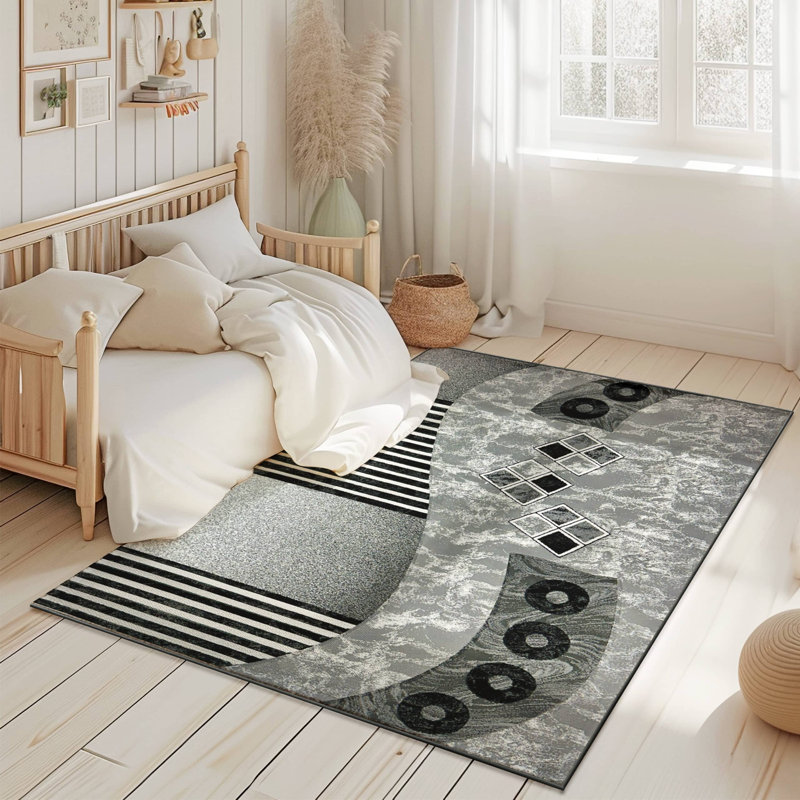 Tapis abstrait abstrait épais et sculpté à la main à motif géométrique moderne 80017 gris 5 x 7