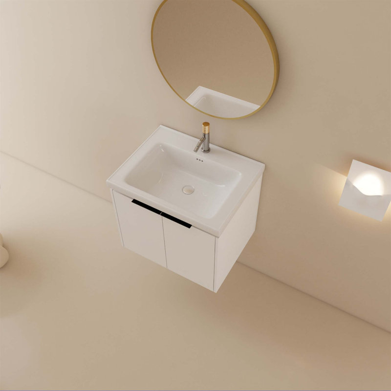 Zimaya 18.5 " W Free Standing Wall Mounted 1 Single Vanity Bathroom Vanity With Ceramic Top