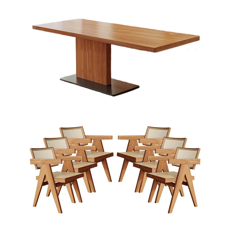 Solid wood ash dining table set, 29.53"H x 55.12"L x 27.56"W