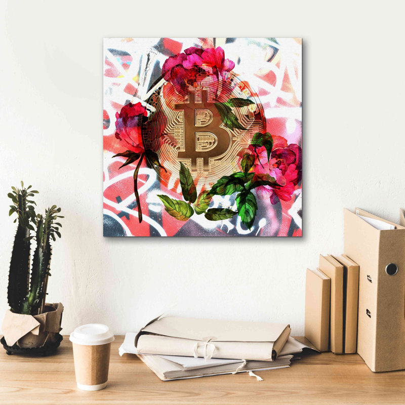 «Epic Graffiti» «Bitcoin Floral Inspiration 1» par Irena Orlov, art mural sur toile giclée, 12 po x 12 po, H 18 po x l 18 po