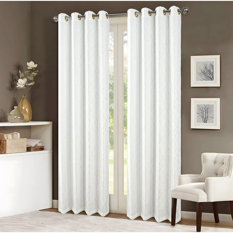 Soho Foil Print Window Curtain, White/Gold
