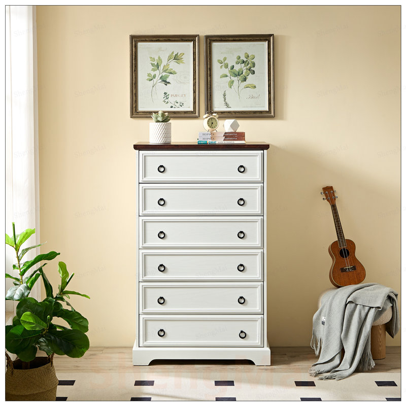 Commode moderne à 6 tiroirs avec poignées faciles à tirer, rangement spacieux et bordures texturées pour les chambres et les couloirs
