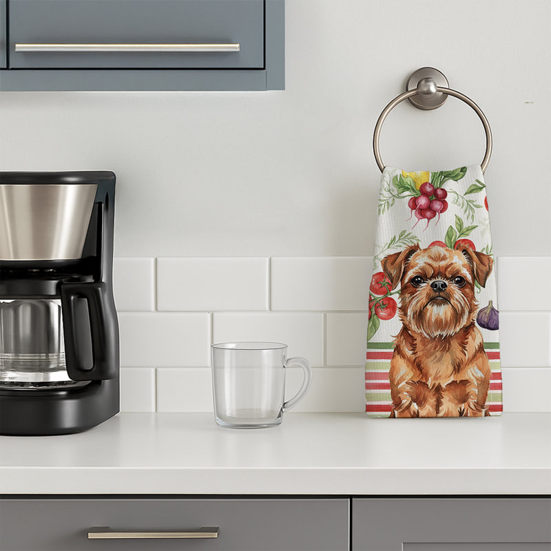 Red Brussels Griffon Vegetables Kitchen Towel, Red Brussels Griffon