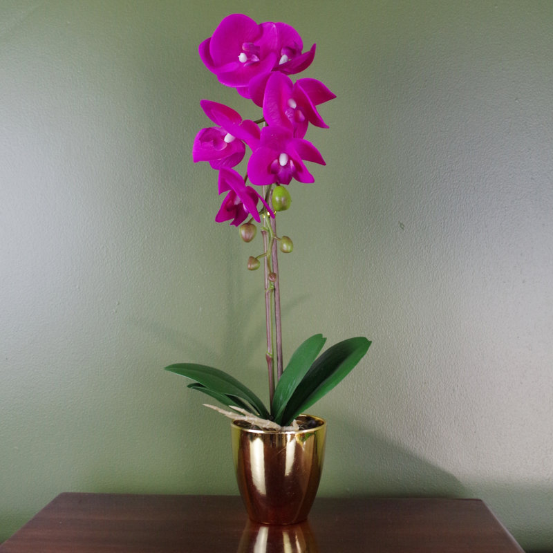 Plastic, Silk Artificial Arrangement in Pot, Pink, 46cm H x 15cm W x 15cm D